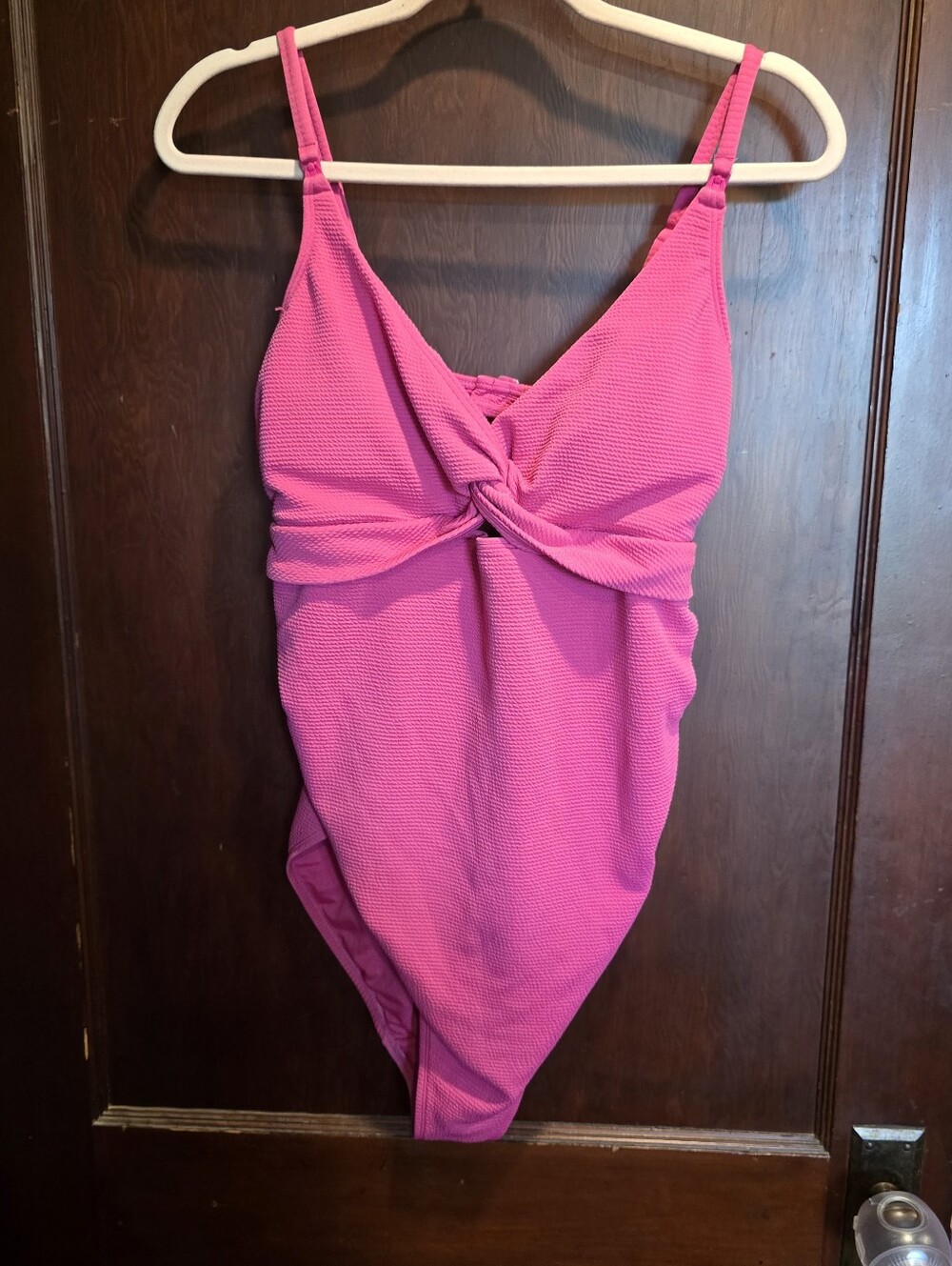 Womens Maternity Hot Pink One-Piece Swimsuit with Twist Front